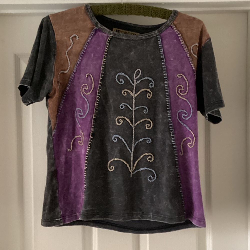 Bohemian Embroidered Women's Top - Purple and Brown